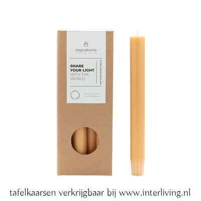tafelkaarsen zacht geel tafelkaarsen zacht geel "Karma & rituelen" handgemaakt uit Java - gotisch (conisch) lang model - set 10 stuks - Fair-trade eco design van Orignal Home "Share your light with the world" #kaarsjesaan