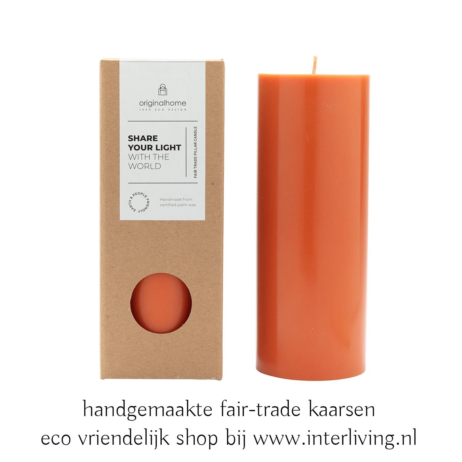 stompkaars "Karma & rituelen" handgemaakt uit Java - hoog model - kleur: oranje terra. Fair trade & milieuvriendelijk "Share your light with the world" #kaarsjesaan - van Original Home