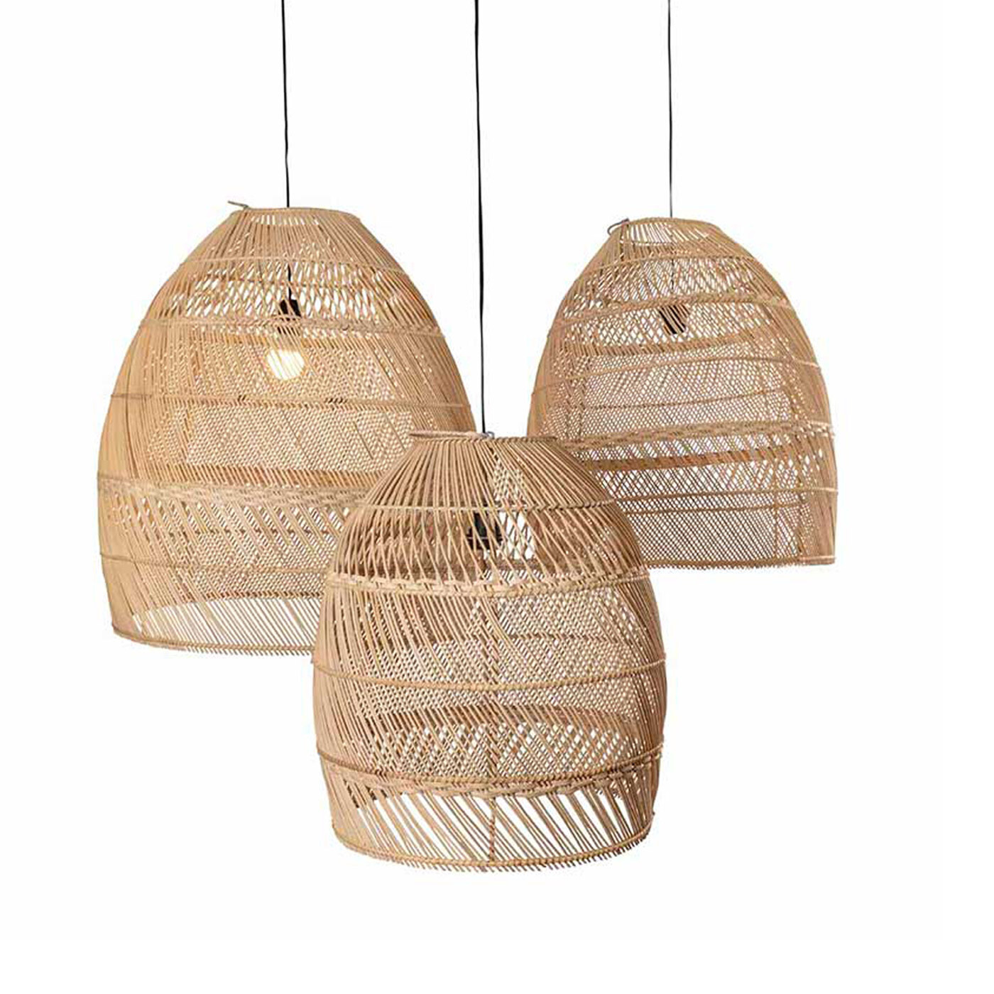 Boho lampenkap uit Bali van rotan - naturel kleur eco design hanglampen van merk Orginal Home (Moon) van 3 of los)