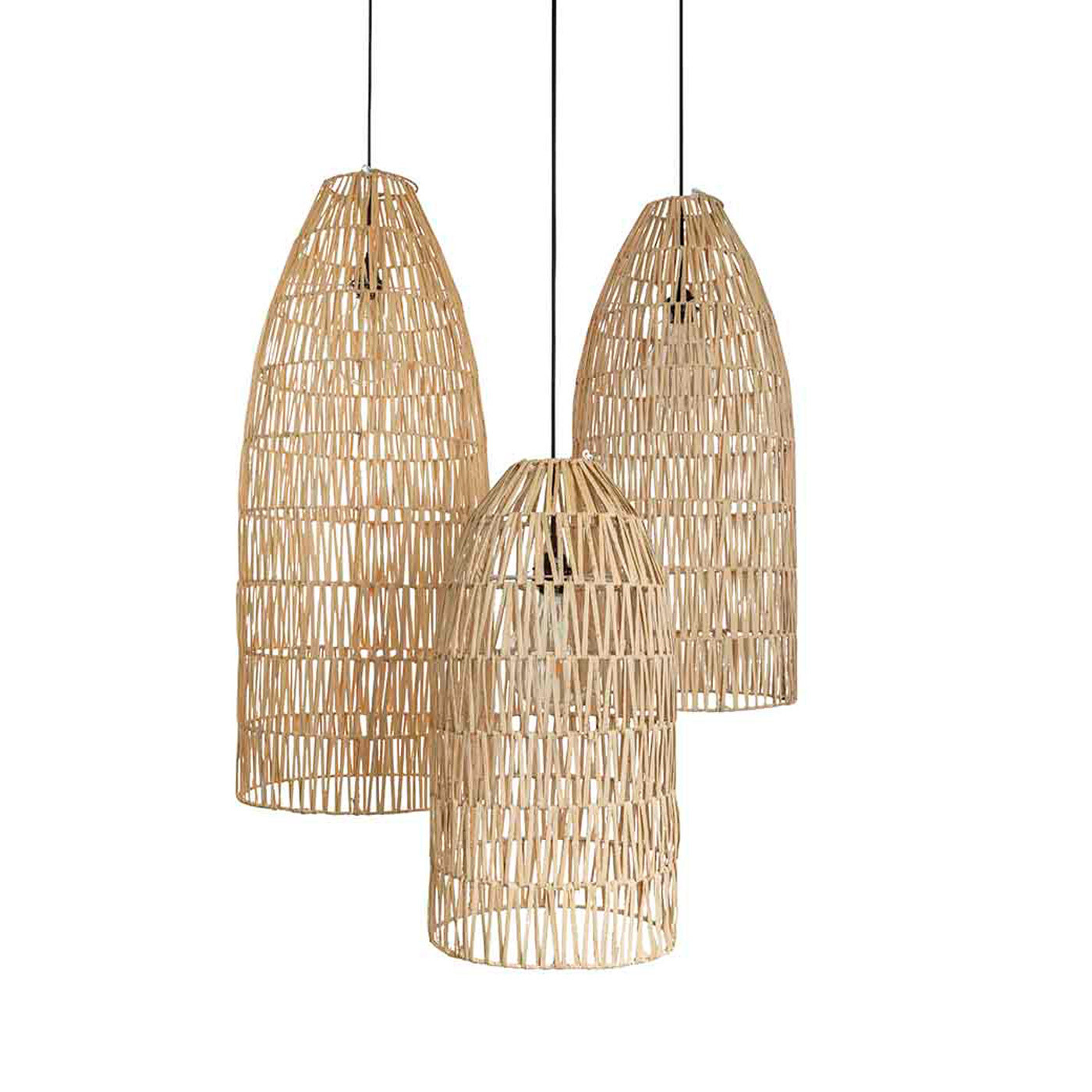 Lampenkap uit Bali van rotan - naturel kleur Boho lamp - eco design  hanglampen van het merk Orginal Home (Conical) (set van 3 of los)