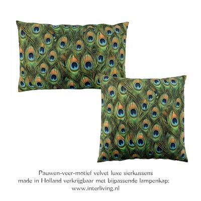 sierkussen rechthoekig met pauw patroon in diverse tinten - velvet peacock van zacht fluweel - 40 x 60 cm / 50 x 50 cm