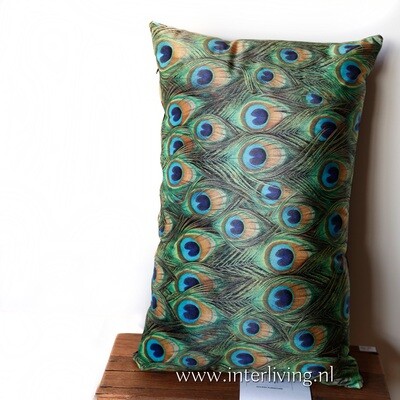 sierkussen rechthoekig met pauw patroon in diverse tinten - velvet peacock van zacht fluweel - 40 x 60 cm / 50 x 50 cm