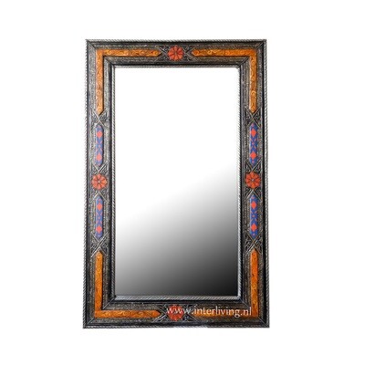 Arabische spiegel Arabische spiegel "Marrakesh"- oosterse wanddecoratie van zilver & goud kleurige filigraan messing look. De lijst is ingelegd met Marokkaans patroon rode rozet & oranje & blauw - 120 cm x 80 cm