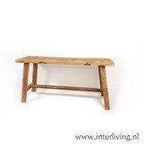 Oude bank / eettafel kruk van naturel organisch massief teakhout - handgemaakt &amp; hergebruikt hout - landelijke stoere stijl - eco design