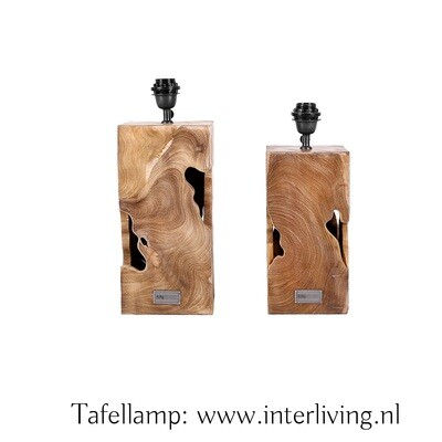 Tafellamp - lampenvoet van robuust teakhout met organische vormen - lampvoet van naturel kleur/ onbehandeld & glad geschuurd strak design