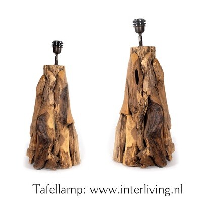 Tafellamp / vloerlamp - lampenvoet van robuust stukjes teakhout met organische vormen - lampvoet van naturel kleur & natuurlijk design