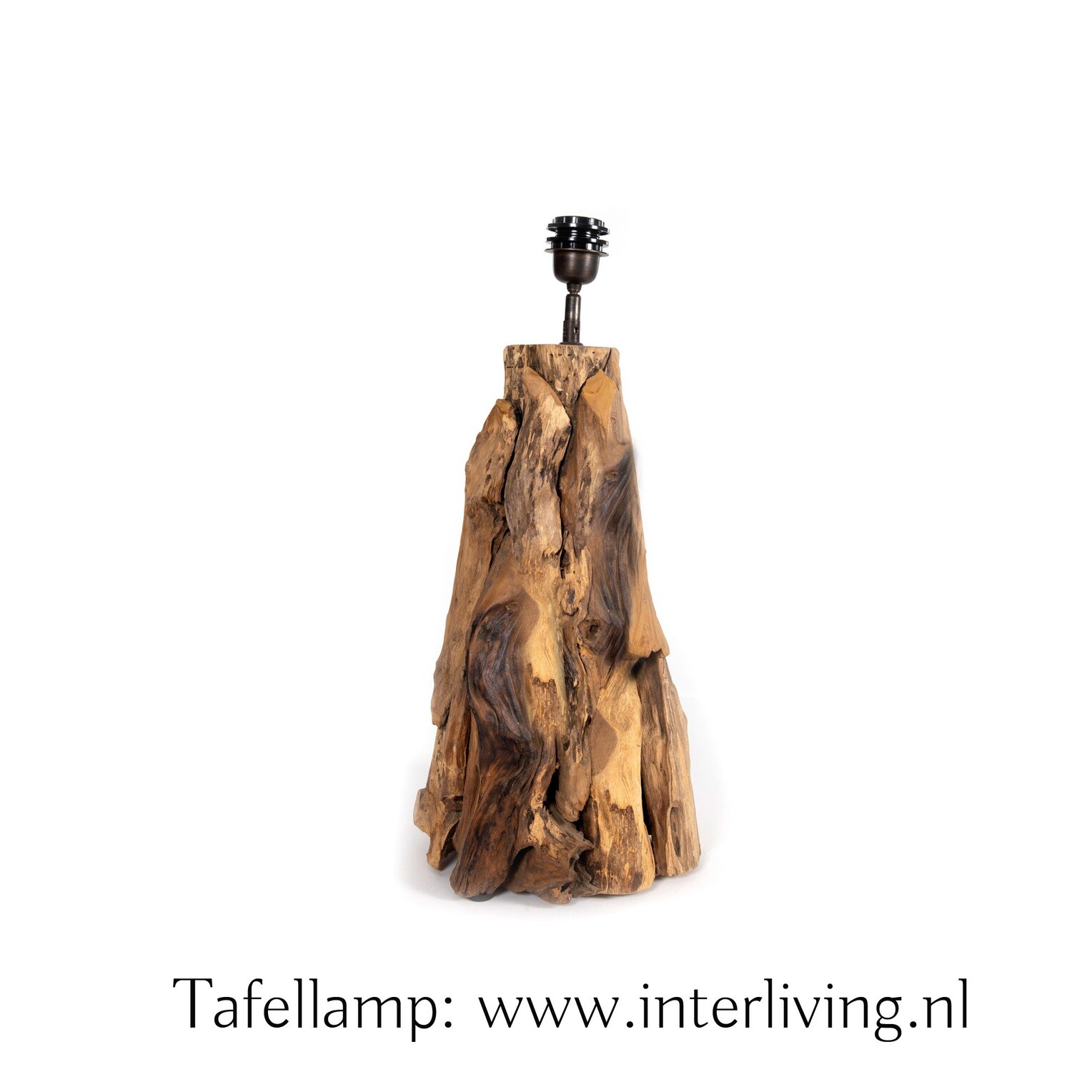 Tafellamp / vloerlamp - lampenvoet van robuust stukjes teakhout met organische vormen - lampvoet van naturel kleur & natuurlijk design, maat: small