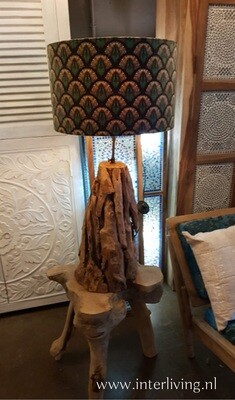Tafellamp / vloerlamp - lampenvoet van robuust stukjes teakhout met organische vormen - lampvoet van naturel kleur &amp; natuurlijk design