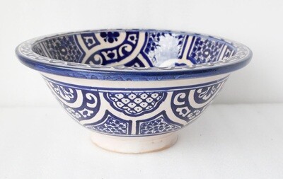 Marokkaanse waskom "Fonteinkom Fez" - "Mawja" - diep blauw "M120" - medium model rond - aardewerk (opbouw) wasbak Ø 35 cm