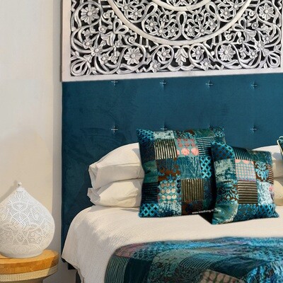 Beddensprei boho chique -  van velvet blauw & turquoise tinten fluweel in patchwork uitvoering - handgemaakt uit India