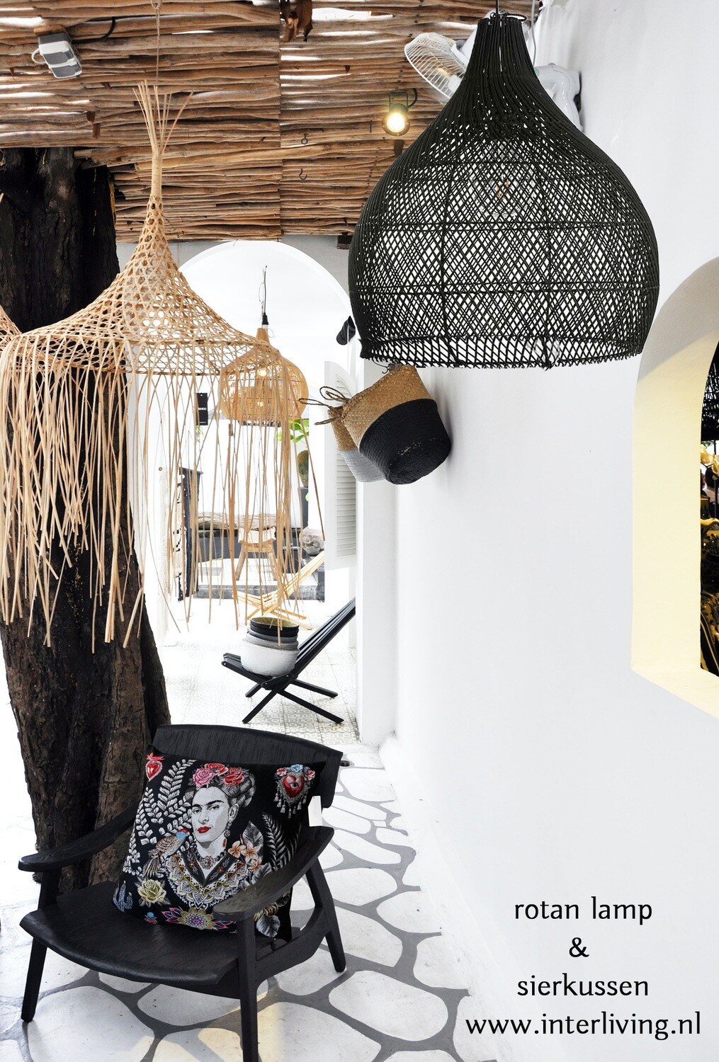 Lampenkap uit Bali van rotan - natural kleur - eco design hanglampen het merk Orginal Home (Bawang) (set van 3 of los)