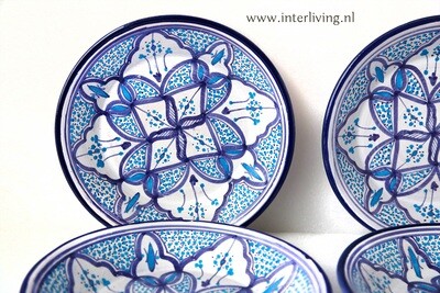 Bord Ø 24 cm Marokkaans aardewerk uit Safi - servies met Arabische blauw wit decoraties "Tebsis Bakir" - traditioneel handgemaakt keramiek & handbeschilderd (couscous maaltijd)