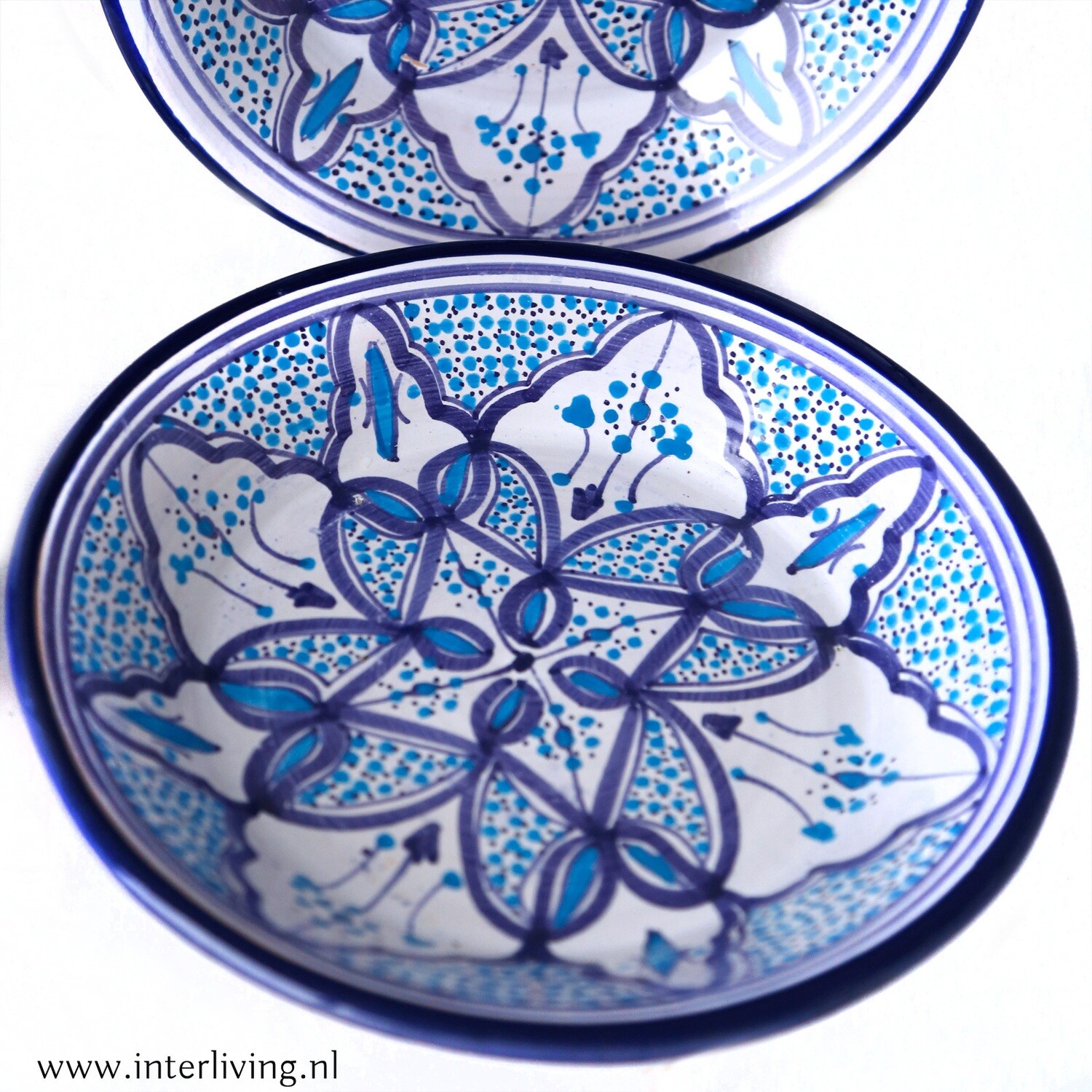 Marokkaanse waskom "-" - handgemaakte aardewerk (opbouw) wasbak uit Fez - Ø  40 cm - handbeschilderd met patronen