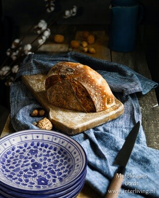 Bord Ø 24 cm Marokkaans aardewerk uit Safi - servies met Arabische blauw wit decoraties "Tebsis Bakir" - traditioneel handgemaakt keramiek & handbeschilderd (couscous maaltijd)