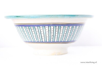 Marokkaanse waskom "Fonteinkom Fez" - "Zwina" -  groen/oranje accenten met gebroken wit - "S126A" - medium model rond - aardewerk (opbouw) wasbak Ø 25 cm