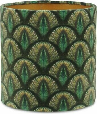 Velvet Peacock lampenkap - patroon pauwoog met goud - ronde kap van fluweel stof - hoog