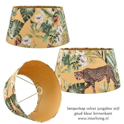 Boho Lampenkap "jungalow Brasil"  velvet oker geel met gouden binnenkant - luxe warme sfeermaker in huis