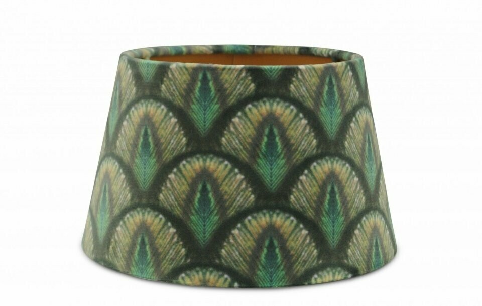 Velvet Peacock lampenkap - patroon pauwoog met goud - ronde kap van fluweel stof - tabs
