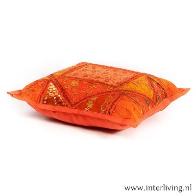 sierkussen patchwork oranje