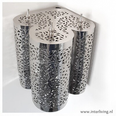 Hoeklamp "Isra" in zilver kleur filigrain - Arabische Bazaar wandlamp met jali patronen -handgemaakt langwerpig kegel model - Boho chic "torch"