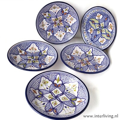 Bord Ø 24 cm Marokkaans aardewerk uit Safi - gekleurd servies met Arabische decoraties "Tebsis Bakir" - traditioneel handgemaakt keramiek & handbeschilderd (maaltijd)