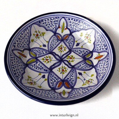 Bord Ø 24 cm Marokkaans aardewerk uit Safi - gekleurd servies met Arabische decoraties Bord Ø 24 cm Marokkaans aardewerk uit Safi - gekleurd servies met Arabische decoraties "Tebsis Bakir" - traditioneel handgemaakt keramiek & handbeschilderd (maaltijd)