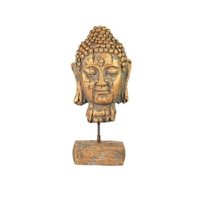 Boeddha hoofd van steen - goldwashed - 40 cm hoog Boeddha hoofd van steen - goldwashed - 40 cm hoog