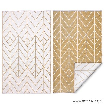 binnen &amp; buiten vloerkleed in crème wit - goud tinten met ruit patroon - oosterse visgraat patroon (eco recycled plastic) omkeerbaar / tweezijdig
