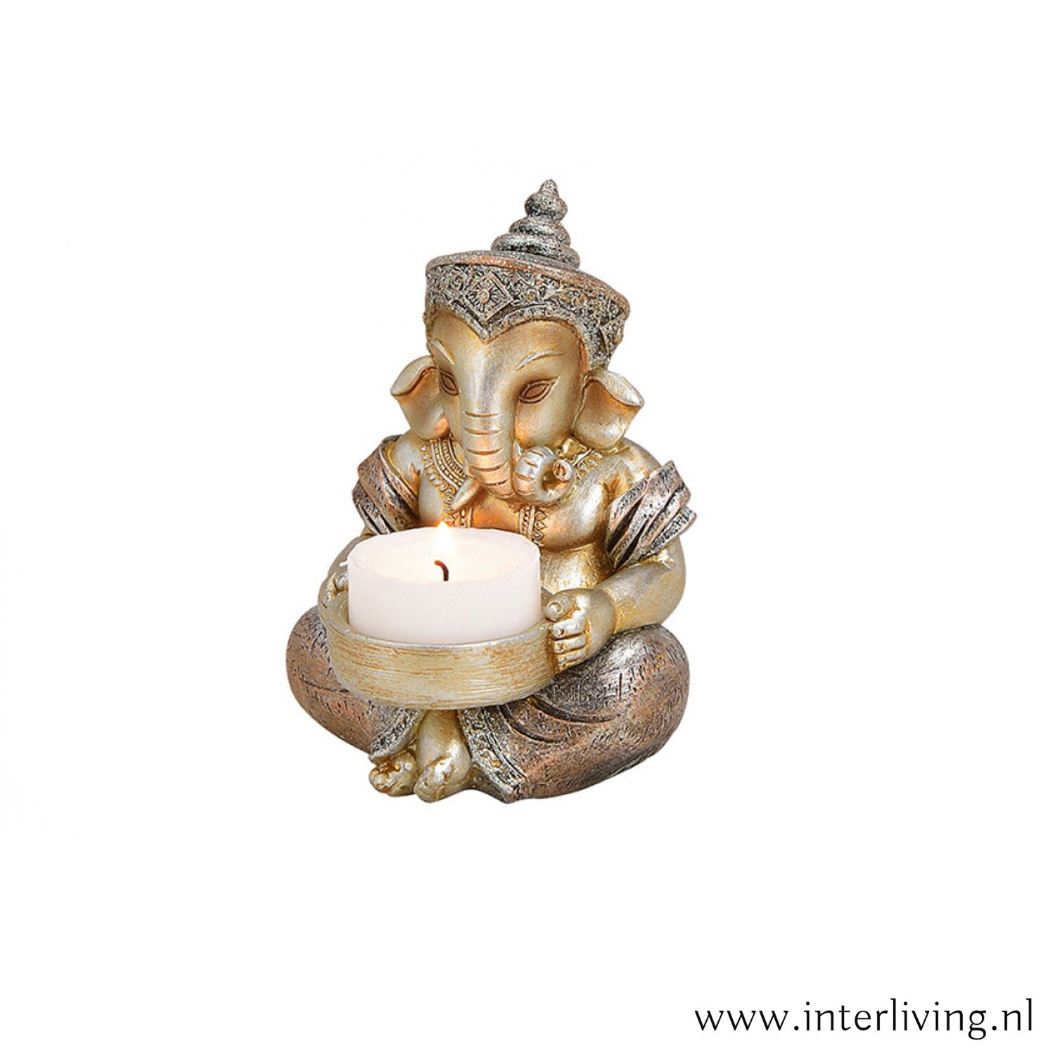 Ganesha  - Boeddha figuur in champagne goud kleur - waxinehouders - / kaarshouder - decoratie interieur