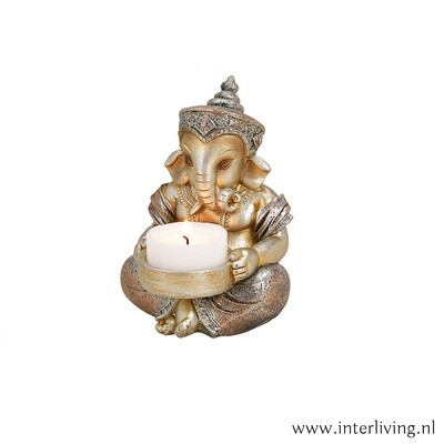 Ganesha - Boeddha figuur in champagne goud kleur - waxinehouders - / kaarshouder - decoratie interieur Ganesha - Boeddha figuur in champagne goud kleur - waxinehouders - / kaarshouder - decoratie interieur