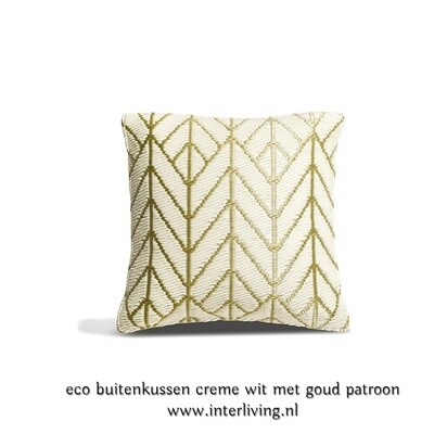 buitenkussen van plastic soda flessen - 51 x 51 cm - creme wit met goud patroon - outdoor eco design voor de tuinbank & loungehoek