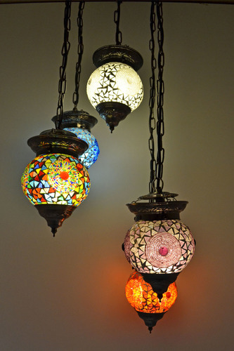 hanglamp met 5 bollen mozaïek & kralen eclectic bohemian mix