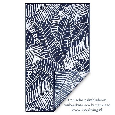 binnen & buiten vloerkleed tropisch palmbladeren patroon - navy blauw wit - omkeerbaar eco design van 100% gerecycled plastic tuinkleed / fair trade & Goodwave binnen & buiten vloerkleed tropisch palmbladeren patroon - navy blauw wit - omkeerbaar eco design van 100% gerecycled plastic tuinkleed / fair trade & Goodwave