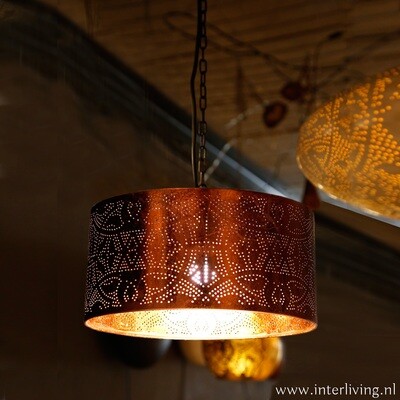 hanglamp Filigrain - vintage koper - model cilinder met open onderkant & bovenkant dicht - scandi bo stijl / Ø 30 cm hanglamp Filigrain - vintage koper - model cilinder met open onderkant & bovenkant dicht - scandi bo stijl / Ø 30 cm