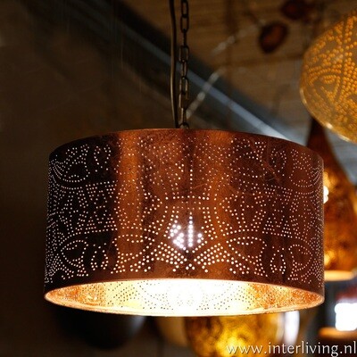 lampenkap Ø 40 cm in vintage koper - model cilinder hanglamp / open onderkant & bovenkant dicht - scandi bo style lampenkap Ø 40 cm in vintage koper - model cilinder hanglamp / open onderkant & bovenkant dicht - scandi bo style
