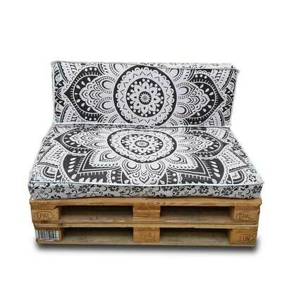 set Indiase kussenhoezen voor (euro) palletkussens - Lotus print in zwart - wit en grijs tinten set Indiase kussenhoezen voor (euro) palletkussens - Lotus print in zwart - wit en grijs tinten