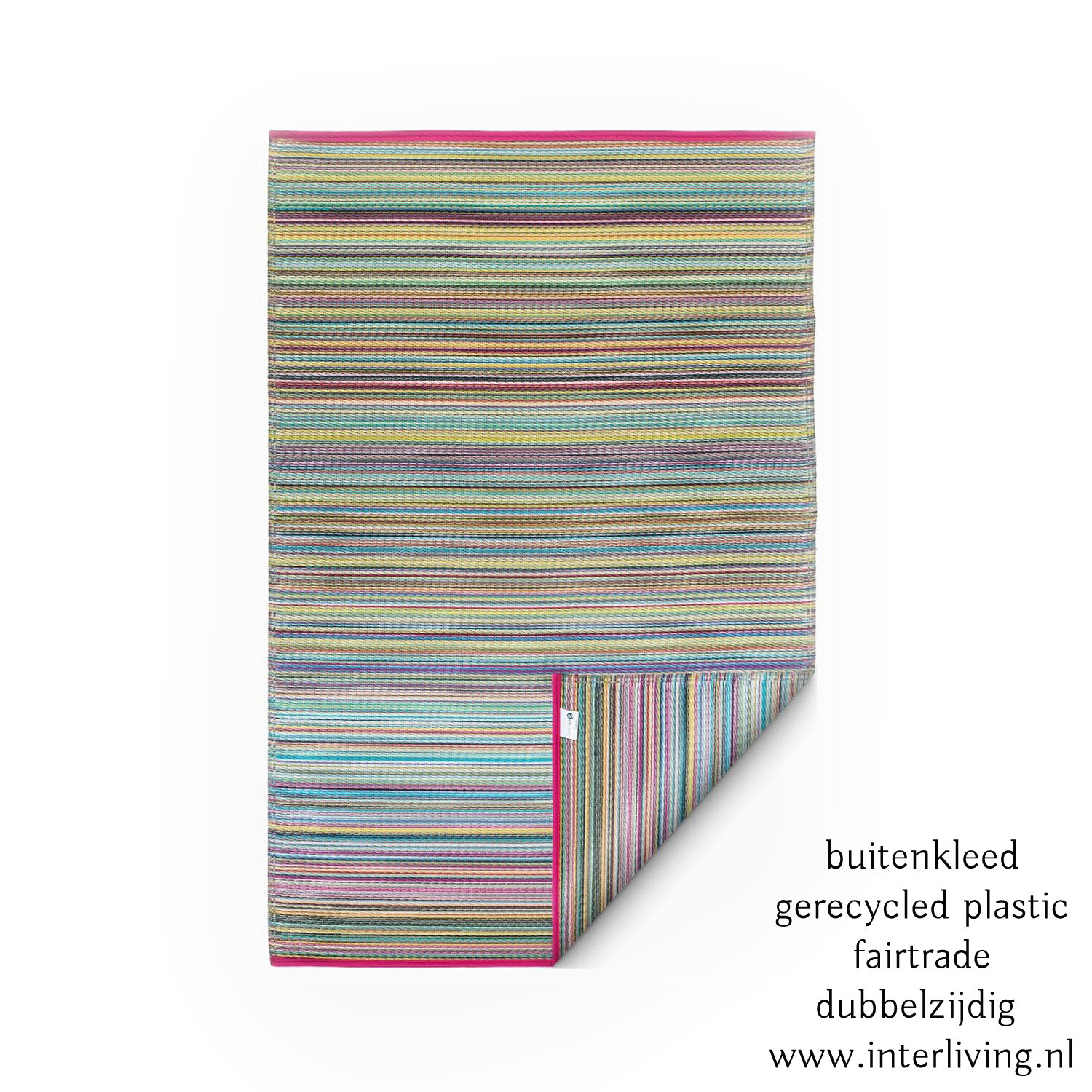 XL buiten vloerkleed - gekleurd streep patroon in candy colors zoals roze, geel, rood, groen, grijs en wit -  ook voor binnen