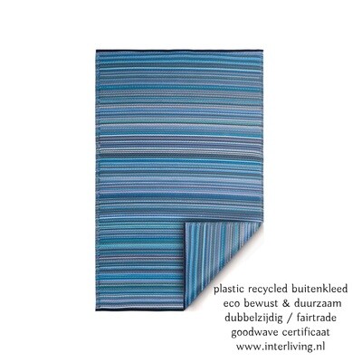 binnen &amp; buiten vloerkleed - gestreept patroon in indigo (donker) blauw tinten - maat: S, M, L, XL &amp; XXL tuinkleed