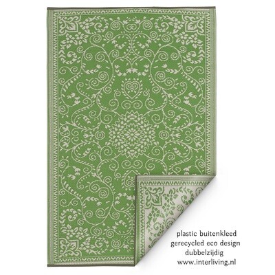 binnen & buiten vloerkleed - botanisch patroon- fris groen & crème wit - eco recycled plastic tuinkleed in S / M / L / XL  - dubbelzijdig