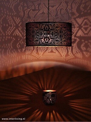 hanglamp Filigrain -  vintage koper - model cilinder met open onderkant &amp; bovenkant dicht - scandi bo stijl /  Ø 30 cm