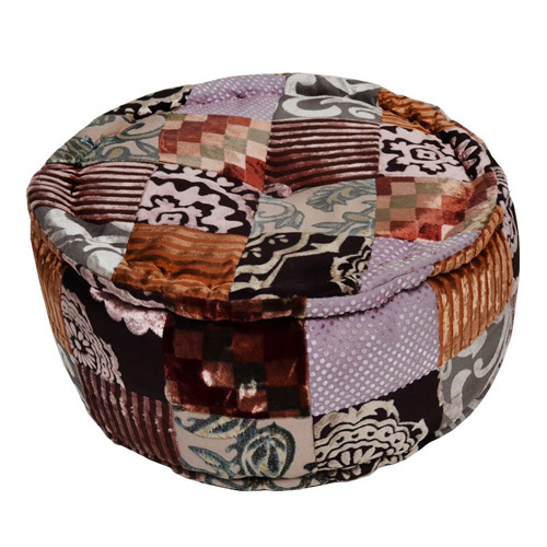 poef patchwork bruintinten - 25 cm