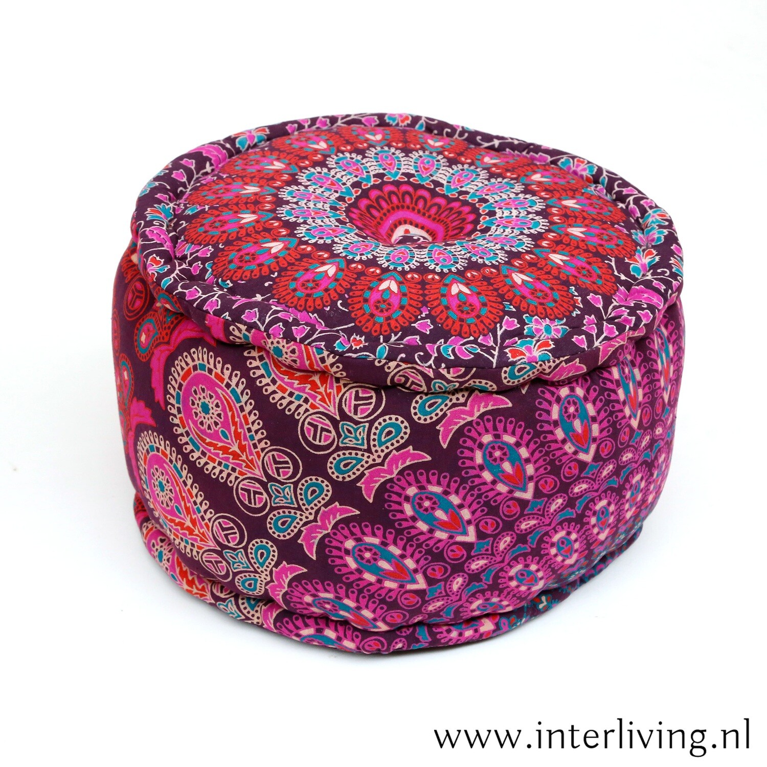 Bohemian poef mandala paars - rond zitkussen oosters  model