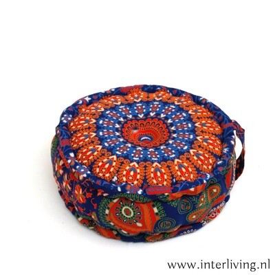 yoga poef mandala blauw -  rond meditatiekussen