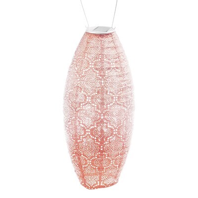 solar lampion met filigrain effect - buitenlamp - Long Oval 20 Bazaar - Roze
