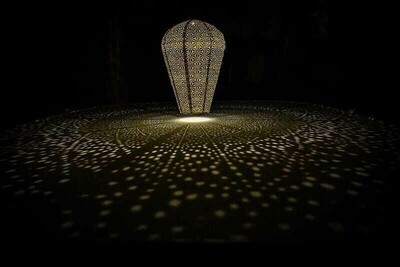 solar lampion met filigrain effect - buitenlamp - Balloon XL Sashiko - Licht Taupe