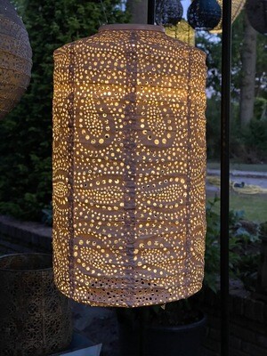 solar lampion met filigrain effect - buitenlamp - Cylinder 18 Paisley - Roze