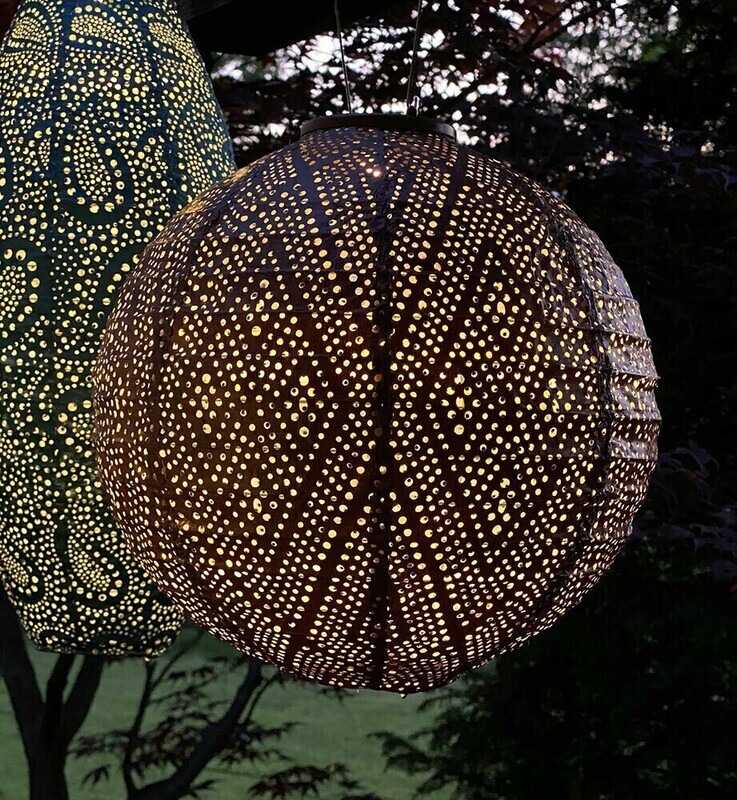 solar lampion met filigrain effect - buitenlamp - Round 30 Ikat - Licht Taupe