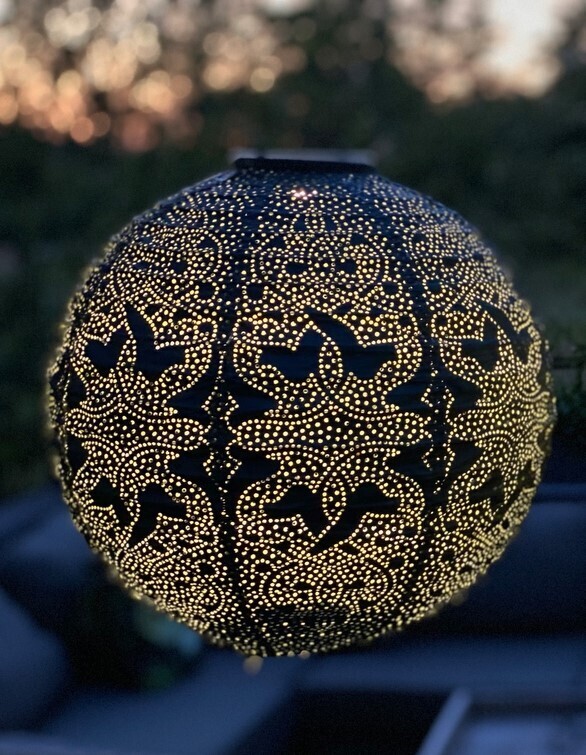 solar lampion met filigrain effect - buitenlamp - Round 30 Marrakesh - Petrol