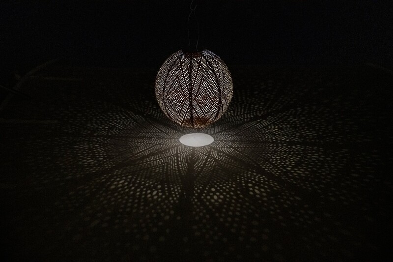 solar lampion met filigrain effect - buitenlamp - Round 30 Ikat - Petrol