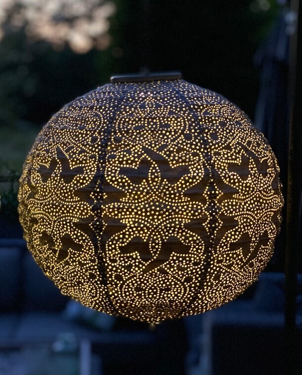 solar lampion met filigrain effect - buitenlamp - Round 30 Marrakesh - Taupe